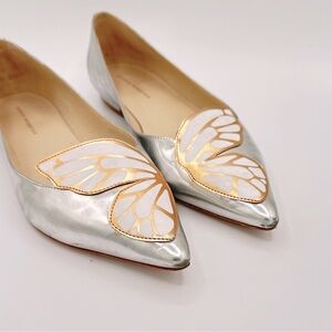 Sophia Webster Butterfly Flat, matte silver and rose gold, w/box and dust cover